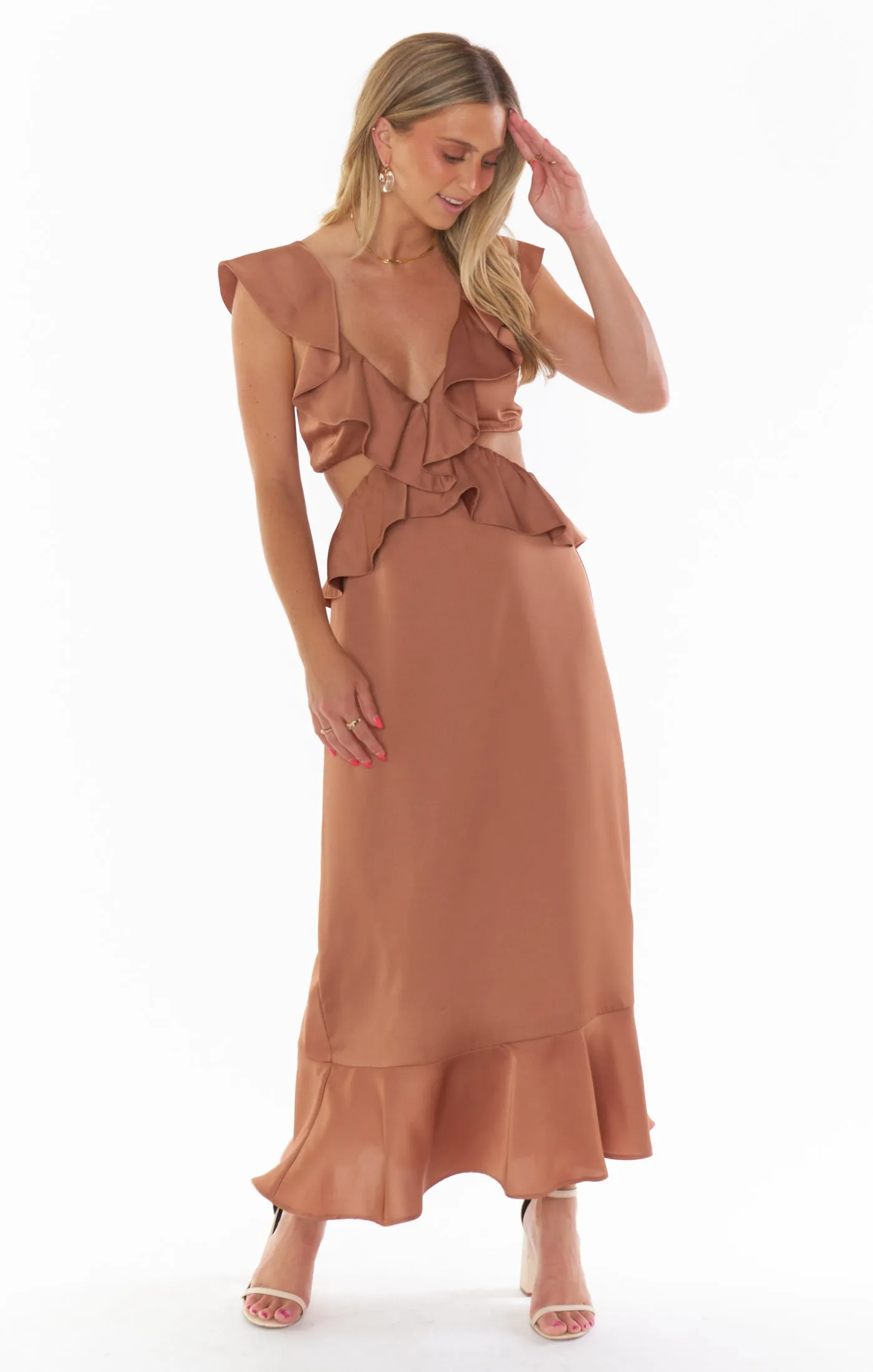 Zoey Midi Dress ~ Copper Luxe Satin