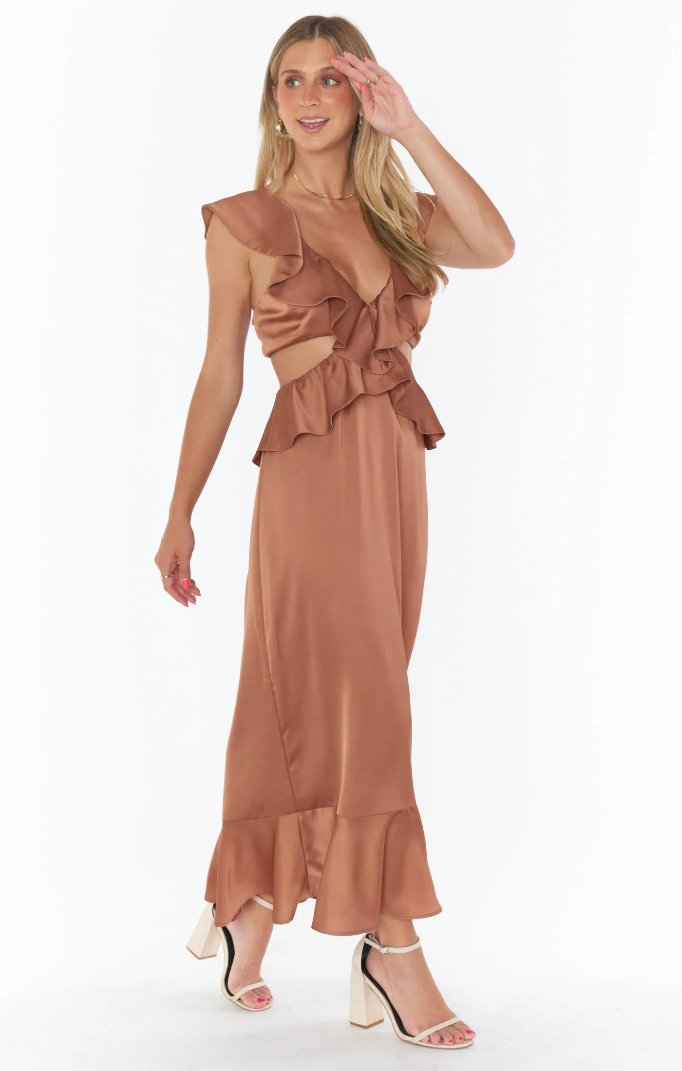 Zoey Midi Dress ~ Copper Luxe Satin