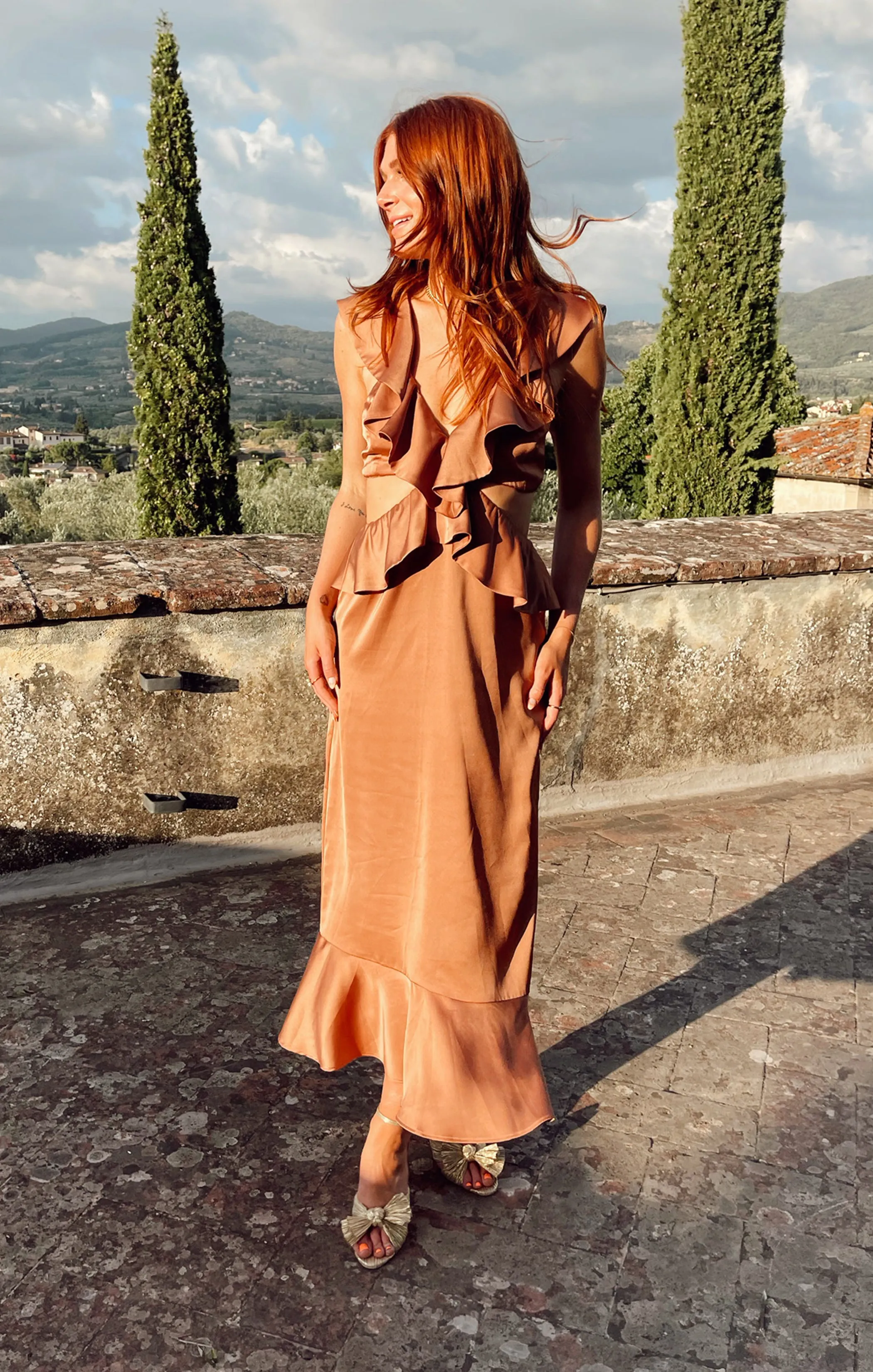 Zoey Midi Dress ~ Copper Luxe Satin