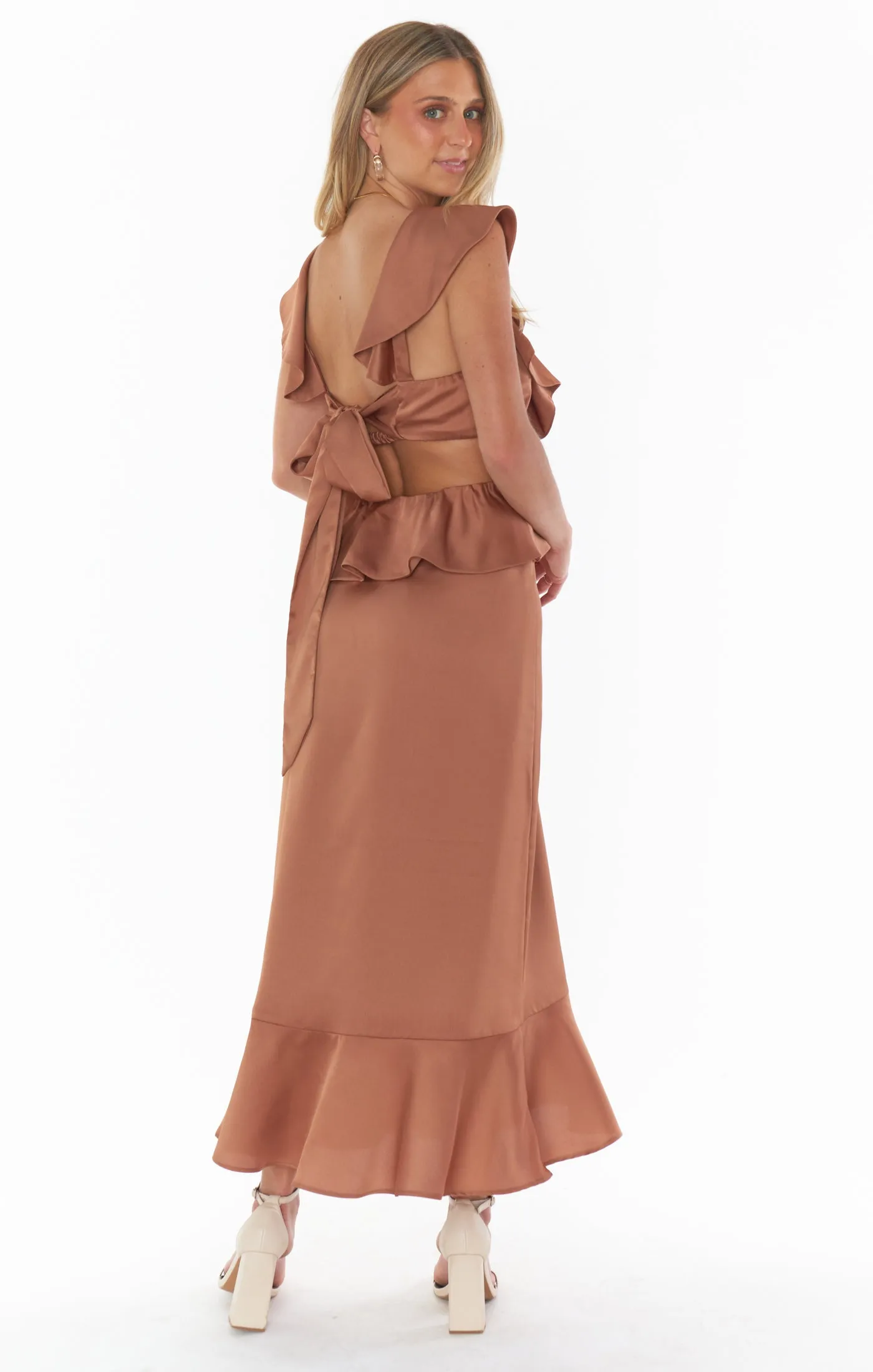 Zoey Midi Dress ~ Copper Luxe Satin